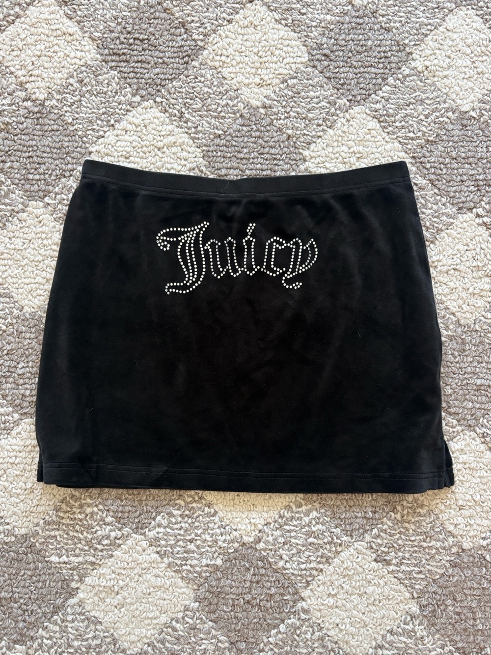 Y2K JUICY COUTURE BLACK VELOUR DIAMOND JUICY SKIRT WOMENS SMALL